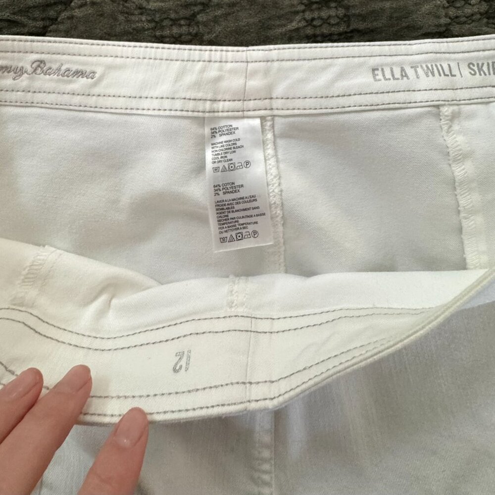 Tommy Bahama Ella Twill Skirt White Size 12 Button Front Cotton Blend 16" Long - Picture 4 of 5
